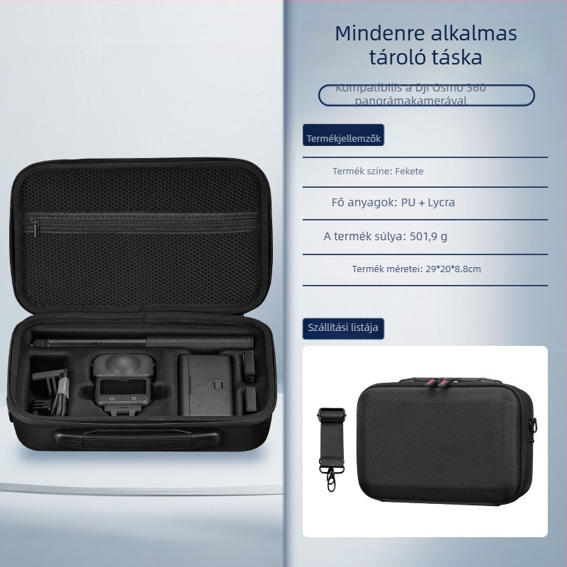 DJI Osmo 360 kamera tároló táska, PC+Lycra anyagú, 501.9 g, tartalmaz keresztpántot