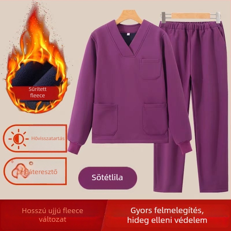 Uniszex orvosi munkaruha készlet — téli hosszú ujjú V-nyakú, poliészter/spandex anyag (90–95% poliészter)