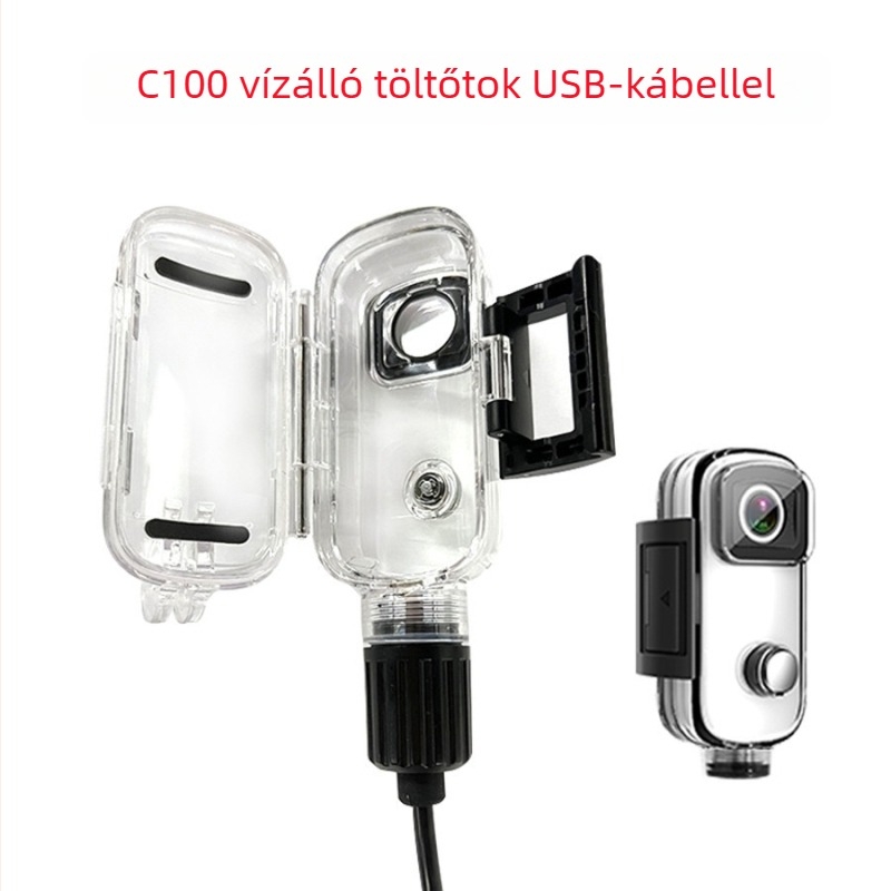 SJCAM C100 vízálló töltőtok kamera számára oldalsó töltéssel és felvétellel | ABS anyag, USB töltés, kompatibilis a C100-hoz