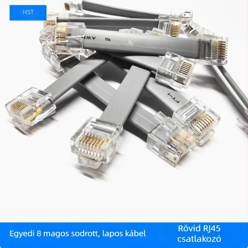 8magos sík Ethernet-kábel, 8P8C, sík többszálú kábel réz-kötésű alumíniummal, RJ45 csatlakozóval, rövid véggel