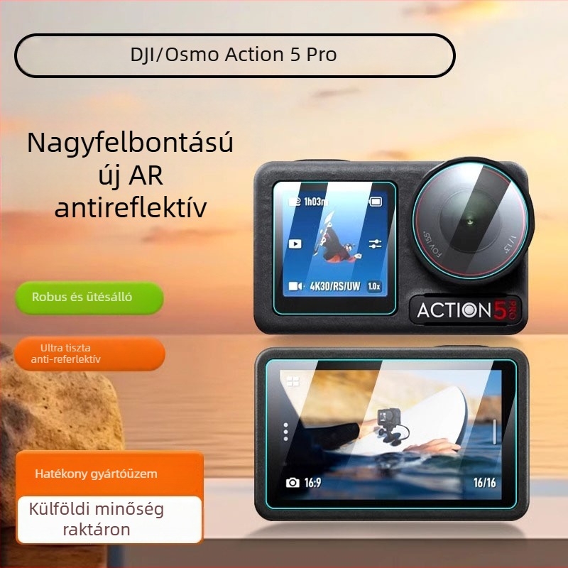 DJI Osmo Action 5 Pro AR anti-reflexiós védőfilm – PET anyag, 4. generáció, testre szabható logó, csomag színes kártyával és filmfelhelyező eszközzel