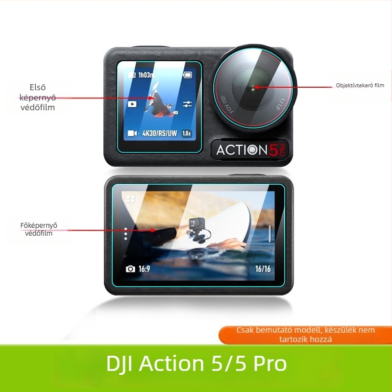 DJI Osmo Action 5 Pro AR anti-reflexiós védőfilm – PET anyag, 4. generáció, testre szabható logó, csomag színes kártyával és filmfelhelyező eszközzel