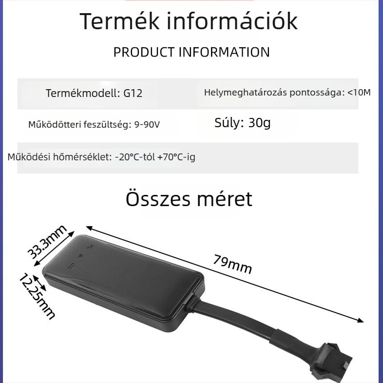 Beidou műholdas GPS-lokátor autókhoz és motorkerékpárokhoz – XC-29 – Pontosság <5 m – Tápellátás 9-90V – Riasztási módok: áramkimaradás, mobilriasztás, geofence, gyorsítás túllépés – Térképek: Amap/Baidu/Tencent/Google
