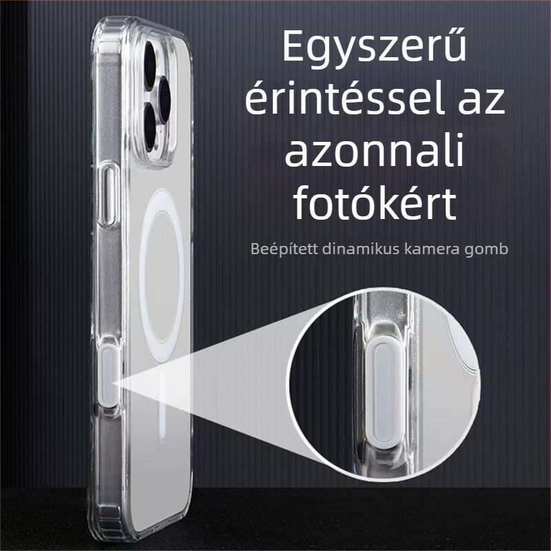 iPhone 16 Pro-hoz készült tok AI érintőgombbal és mágneses vonzással MagSafe-kompatibilis (Anyagok: akril + TPU; mágneses gyűrű; AI érintőgombok; MagSafe-kompatibilis; karcálló)