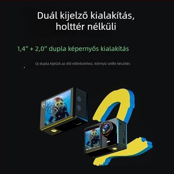 Kerékpáros akciókamera – 48 MP érzékelő, TF-kártya tárhely, két LCD kijelző, modell A26, akkumulátor üzemideje 90–110 perc