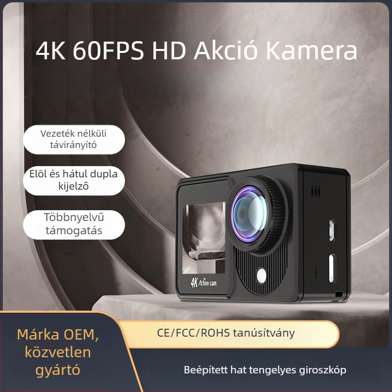 Kerékpáros akciókamera – 48 MP érzékelő, TF-kártya tárhely, két LCD kijelző, modell A26, akkumulátor üzemideje 90–110 perc