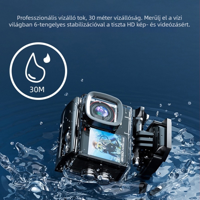 Kerékpáros akciókamera – 48 MP érzékelő, TF-kártya tárhely, két LCD kijelző, modell A26, akkumulátor üzemideje 90–110 perc