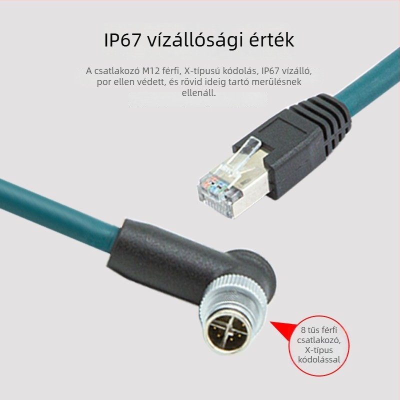 Ipari Ethernet-kábel M12-től RJ45-ig, X-Típus, 8-magos réz, Cat6