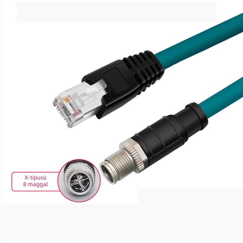Ipari Ethernet-kábel M12-től RJ45-ig, X-Típus, 8-magos réz, Cat6