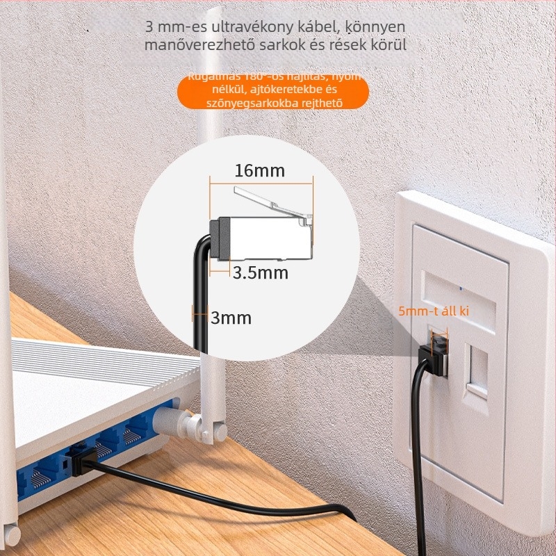 Cat6a réz Ethernet-kábel, ultra vékony, rövid, RJ-45, 10 Gbps, Ø3 mm, modemhez és routerhez