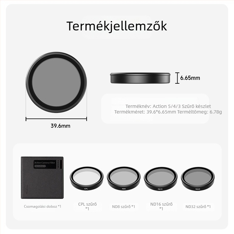TELESIN CPL+ND8/16/32 Schott szűrő készlet DJI Osmo Action 3/4/5 – alumíniumötvözet + optikai üveg