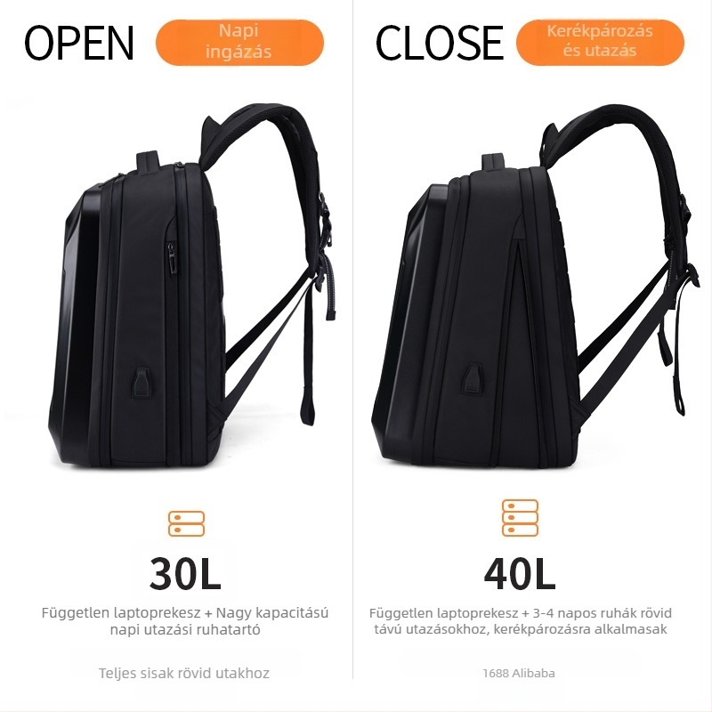 Kemény külső laptop táska kerékpározáshoz és utazáshoz, vízálló ABS+PC, 36–55L, Uniszex, kapacitás bővíthető, Shbor
