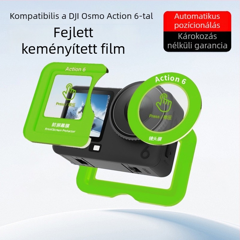 DJI Action 6 objektív és képernyő védő készlet – Modell: Positioning tempered film, Anyag: Tempered film