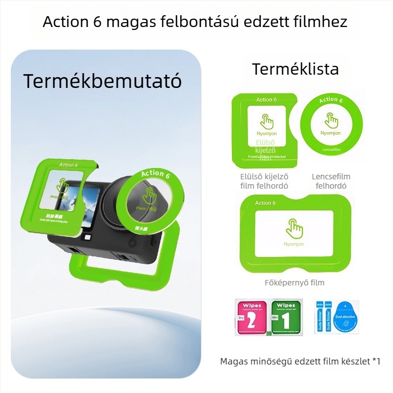 DJI Action 6 objektív és képernyő védő készlet – Modell: Positioning tempered film, Anyag: Tempered film