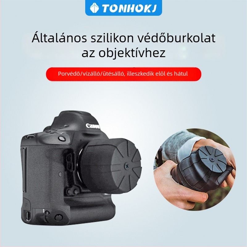 Szilikon objektívvédő kupak DSLR- és tükör nélküli kamerákhoz – univerzális, víz- és porálló; TH002 modell, kompatibilis 62–90 mm objektívekhez.