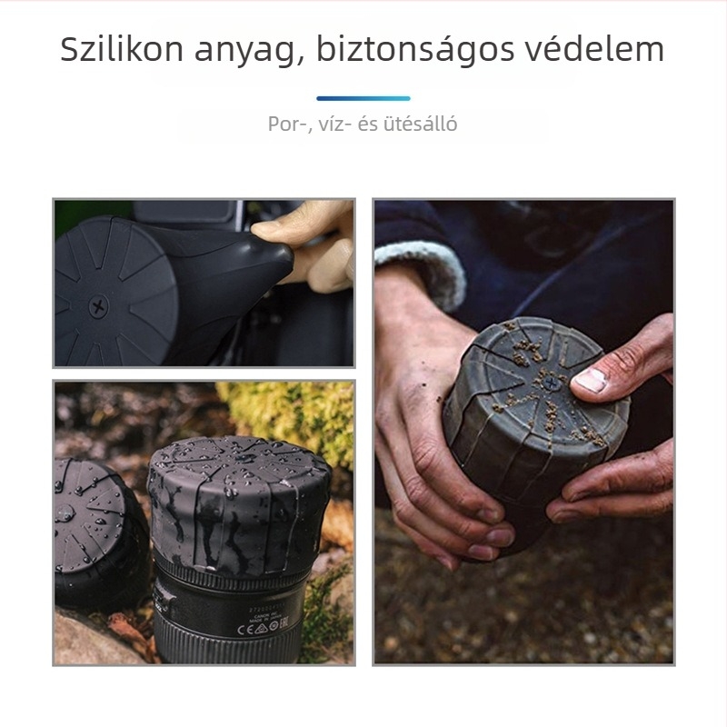Szilikon objektívvédő kupak DSLR- és tükör nélküli kamerákhoz – univerzális, víz- és porálló; TH002 modell, kompatibilis 62–90 mm objektívekhez.