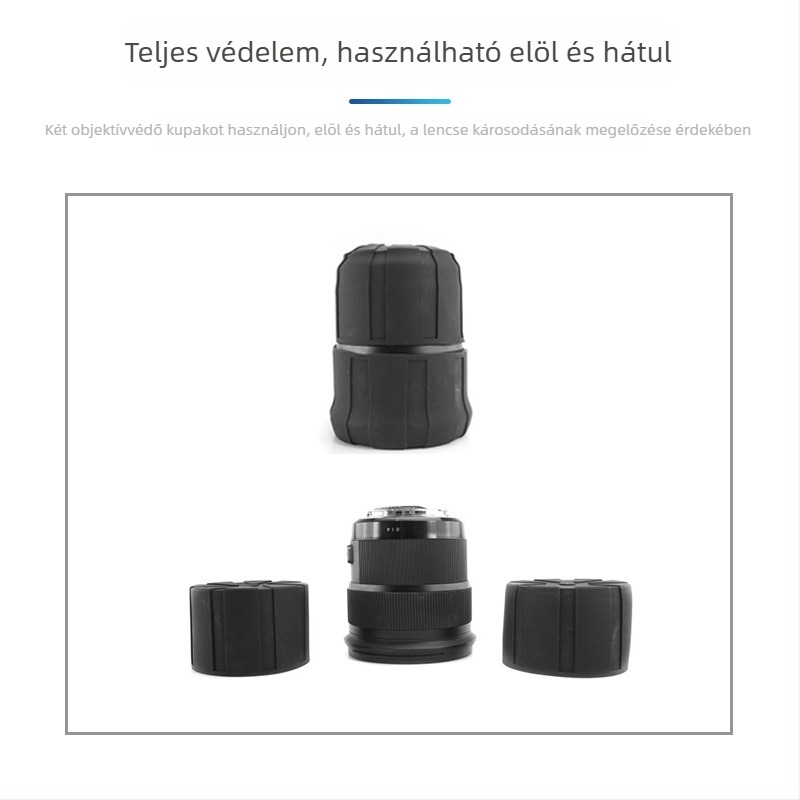 Szilikon objektívvédő kupak DSLR- és tükör nélküli kamerákhoz – univerzális, víz- és porálló; TH002 modell, kompatibilis 62–90 mm objektívekhez.