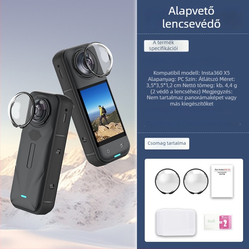 Insta360 X5 objektív védőfedél - üvegvédő, esés elleni védelem (FLYMILE X5027 • PC • 16,7 g)