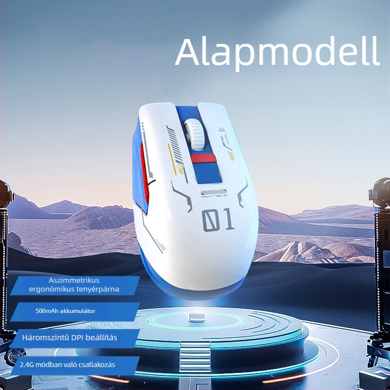 Vezeték nélküli Bluetooth gamer egér digitális kijelzővel, három mód DPI 800/1200/1600, Type-C töltés, 5 gomb, modell M1, fehér