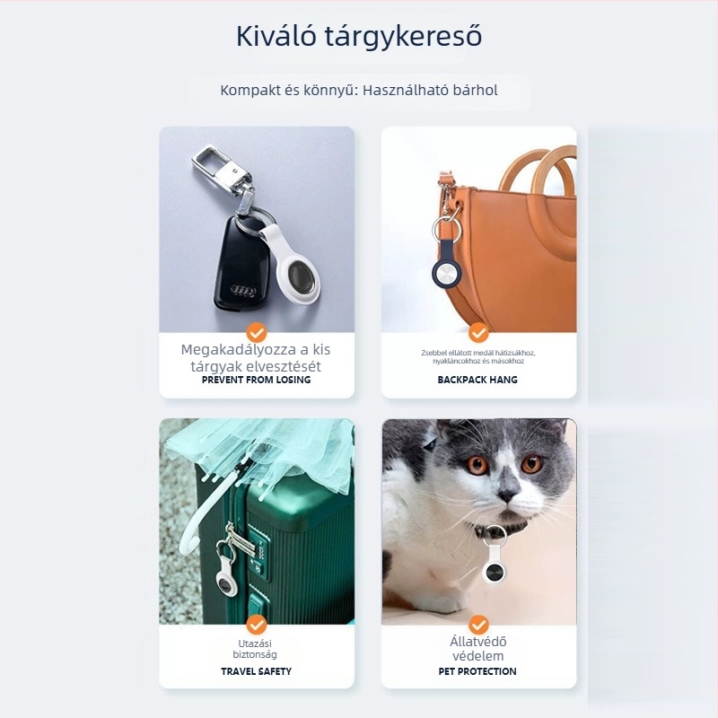 Globális okos nyomkövető tárgyakhoz és háziállatokhoz — GPS nyomkövetés, Bluetooth, 220 mA akkumulátor, ABS ház, iOS-kompatibilis