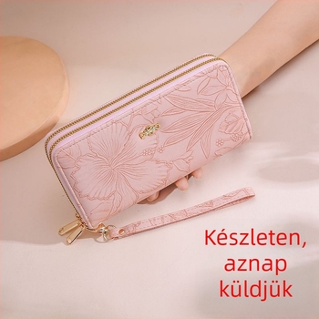 Női hosszú pénztárca – PU bőr, nagy kapacitású, poliészter bélés, számok/szöveg/betűk mintázat, friss és édes stílus, vízálló és könnyű, kopásálló