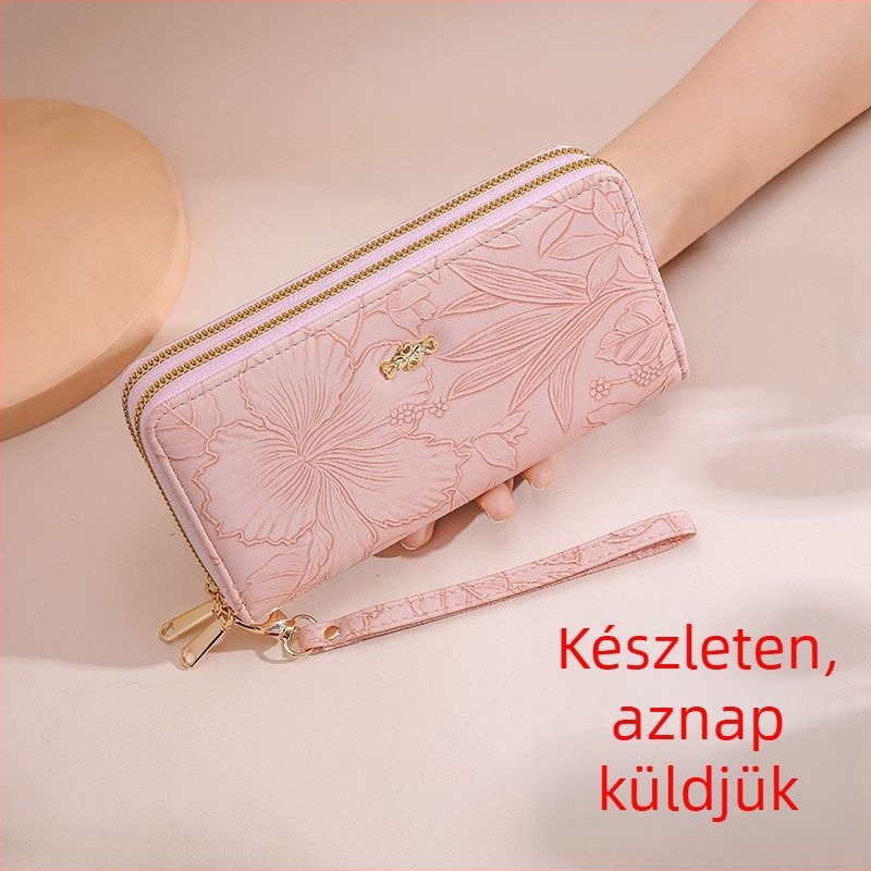 Női hosszú pénztárca – PU bőr, nagy kapacitású, poliészter bélés, számok/szöveg/betűk mintázat, friss és édes stílus, vízálló és könnyű, kopásálló