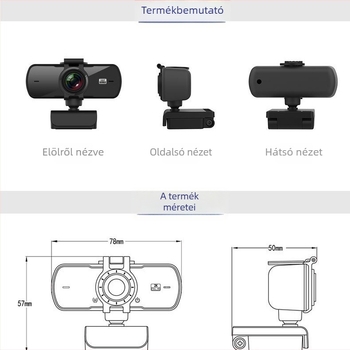 HD vezeték nélküli webkamera videokonferenciákhoz, autofókusz, beépített mikrofon, 2560x1440 felbontás, 25fps, USB 2.0