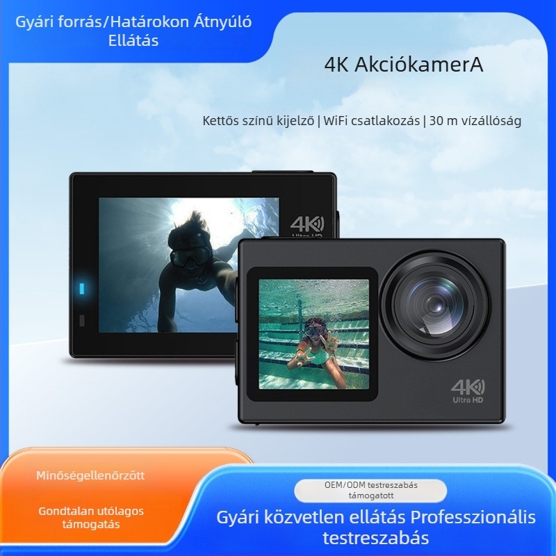 Akciókamera: 4K Ultra HD videó, Wi‑Fi, dupla LCD-kijelzők (2.0 és 1.4), 30 MP szenzor, 8–128 GB tárhely