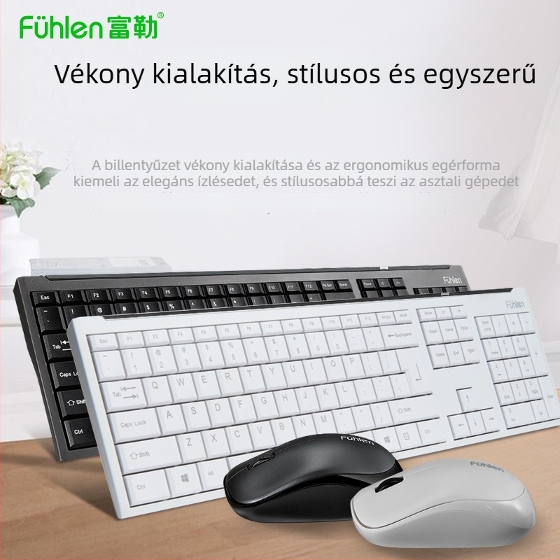 Fuhlen A120G vezeték nélküli billentyűzet és egér készlet, USB interfész, 1000 DPI, ergonomikus, notebookok és asztali számítógépekhez