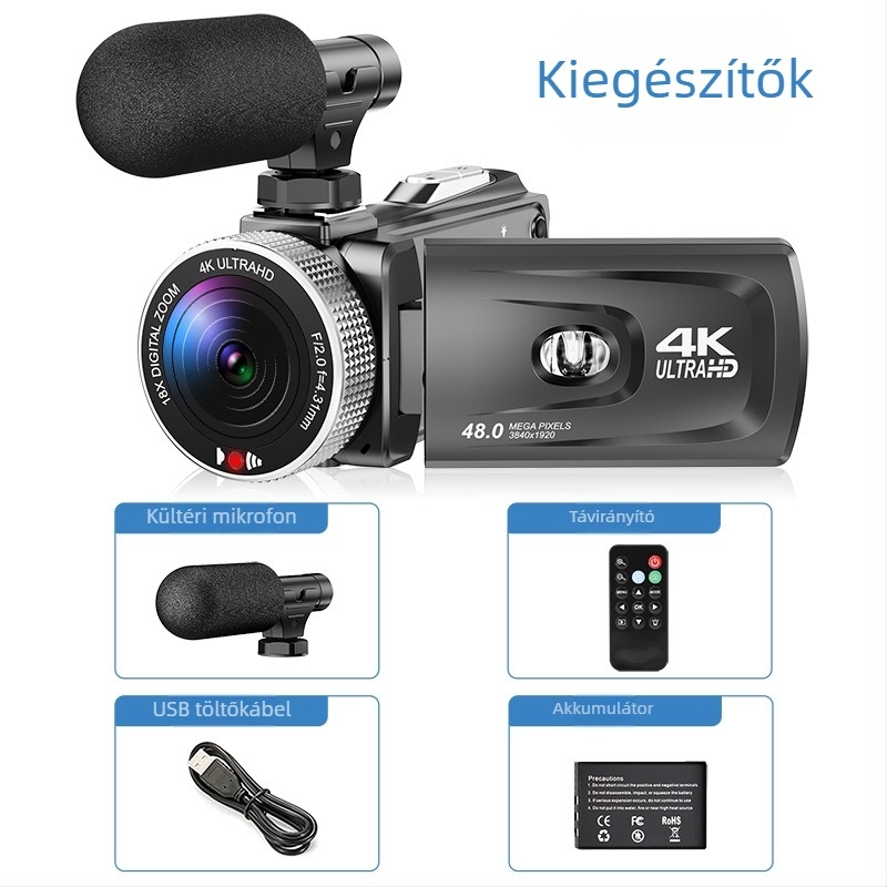 Szakmai digitális videókamera 18x optikai zoommal, CMOS szenzorral, 1080p felbontással, 3,0 hüvelykes LCD-kijelzővel, 25 mm-es lencsével