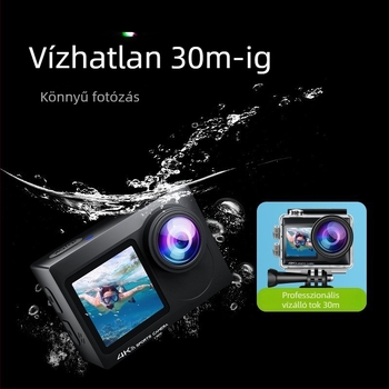 Sportkamera - 4K60, Wi-Fi, Kettős kijelző, Vízálló, SD akár 128GB-ig, ABS váz, 90 perc akkumulátoridő