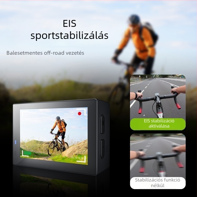 Sportkamera - 4K60, Wi-Fi, Kettős kijelző, Vízálló, SD akár 128GB-ig, ABS váz, 90 perc akkumulátoridő