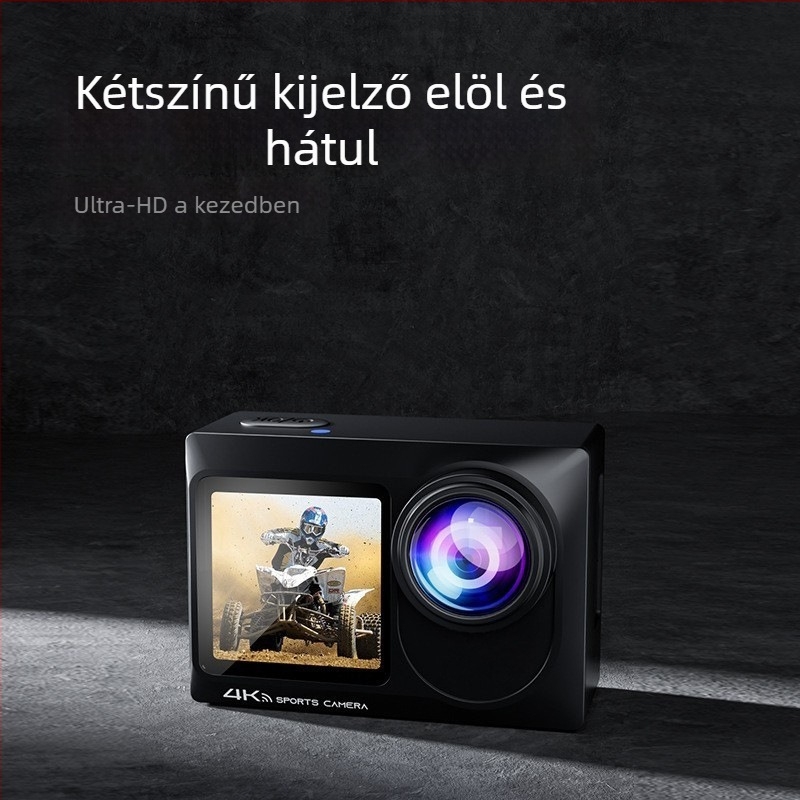 Sportkamera - 4K60, Wi-Fi, Kettős kijelző, Vízálló, SD akár 128GB-ig, ABS váz, 90 perc akkumulátoridő