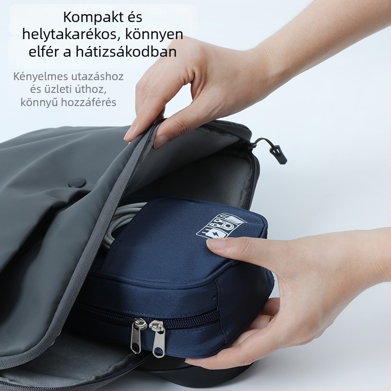 Craftsman Adatkábeltároló táska – kocka alakú, Oxford anyag, többfunkciós, utazási tárolás