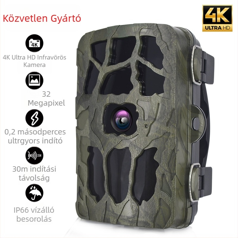 4K infravörös külső vadkamera éjszakai látással, vízálló, 2,4 hüvelykes LCD, MicroSD tárhely, 18 hónap akkumulátor-élettartam