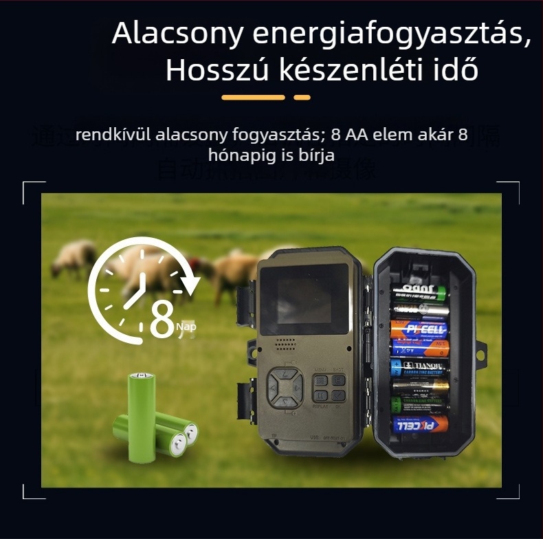 Kültéri infravörös vadkamera, modell H2o, 16 MP, TF kártya akár 128 GB-ig, 2,0 hüvelykes LCD, 10 órás akkumulátor-élettartam