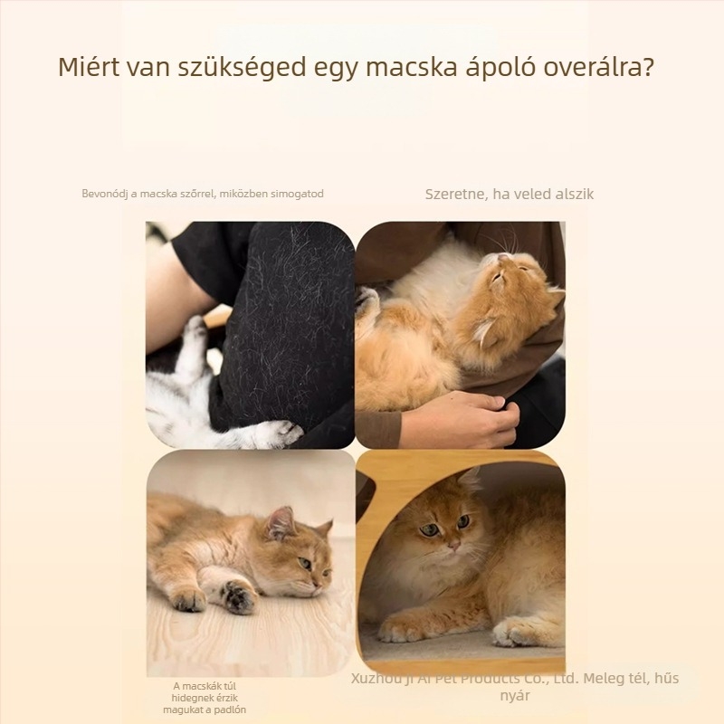 Macskaápolási kötény – puha, lélegző, négy évszakos, szőrszálak tapadását gátló, macskák kezelésére, kisállatboltok számára