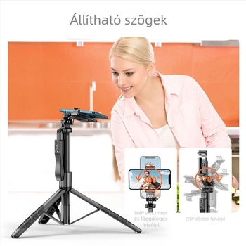 Feisende alumíniumötvözetes Selfie pálca stabilizációval, hosszabbítható kivitel, pan-tilt fej, Bluetooth távirányító és segédfény