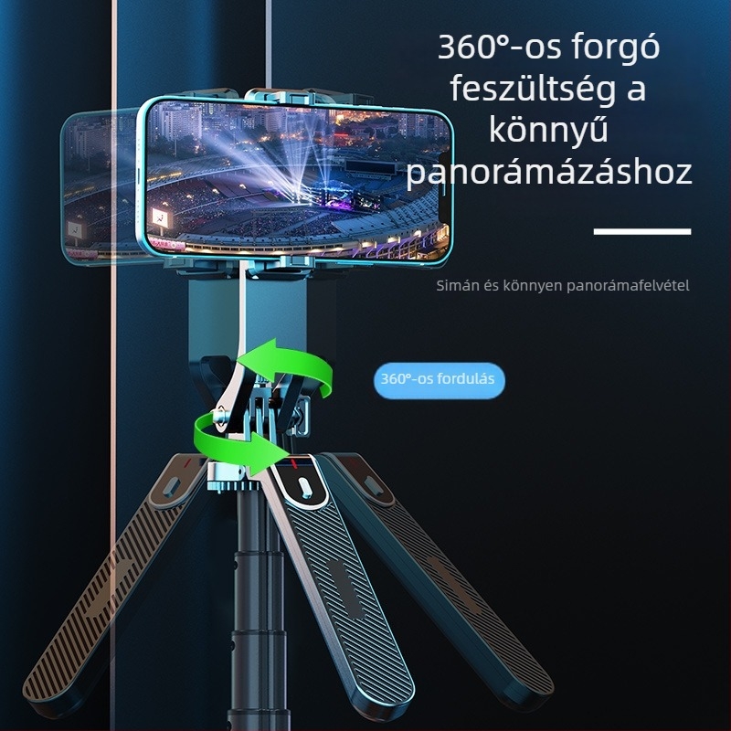 Négy lábú Bluetooth-szelfi pálca mobiltelefonokhoz, távirányítóval, élő közvetítéshez, univerzális kompatibilitás, rezgéscsillapítás, ötvözetes felépítés