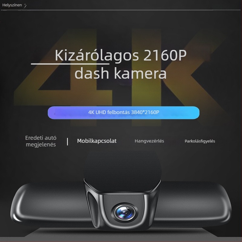 4K felbontású kettős lencsés autós DVR éjszakai látással, elöl és hátul felvétel, Wi‑Fi, tükrön való rögzítés