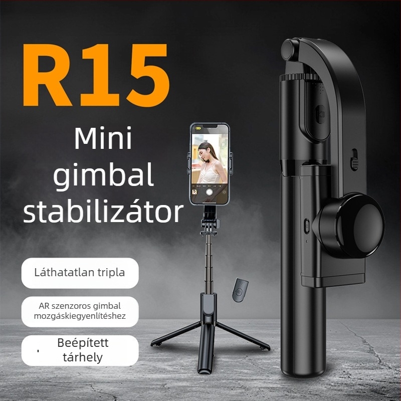 R15 kézben tartható mobiltelefonos gimbal stabilizátor, rezgéscsillapító funkcióval, távirányítóval, Bluetooth, ötvözet test, univerzális kompatibilitás