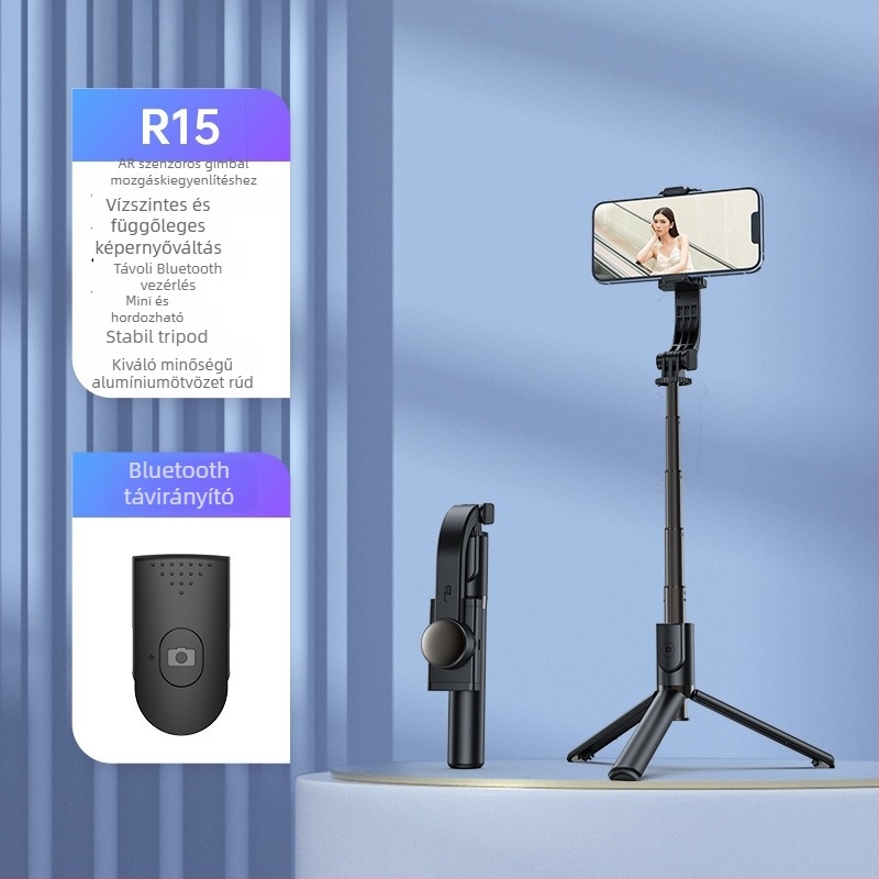 R15 kézben tartható mobiltelefonos gimbal stabilizátor, rezgéscsillapító funkcióval, távirányítóval, Bluetooth, ötvözet test, univerzális kompatibilitás