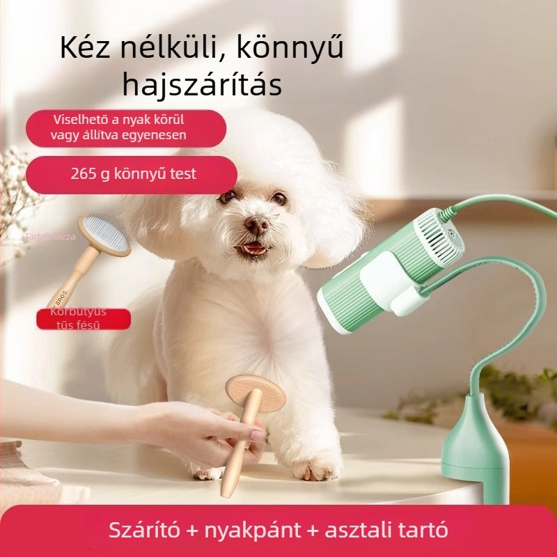 Állatgondozó hajszárító nagy teljesítménnyel és zajcsökkentéssel, nyakba akasztható tartóval, groominghoz, 220V, <1000W