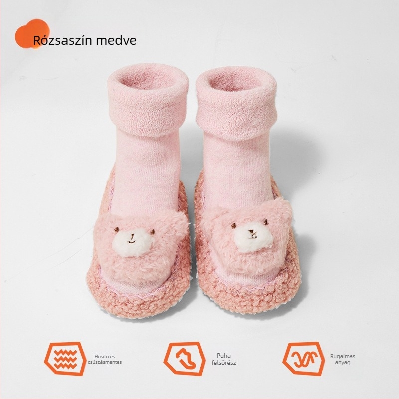 Téli vastag bélelt babapadló zokni, puha talppal, csúszásmentes, 0–2 évesek