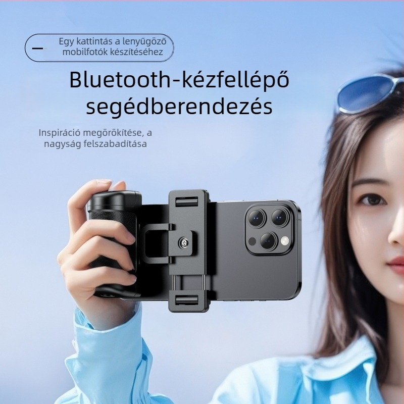 Telefon-stabilizátor, mini selfie stick – hordozható, kézi használat kültéren, távirányító, Bluetooth, műanyag