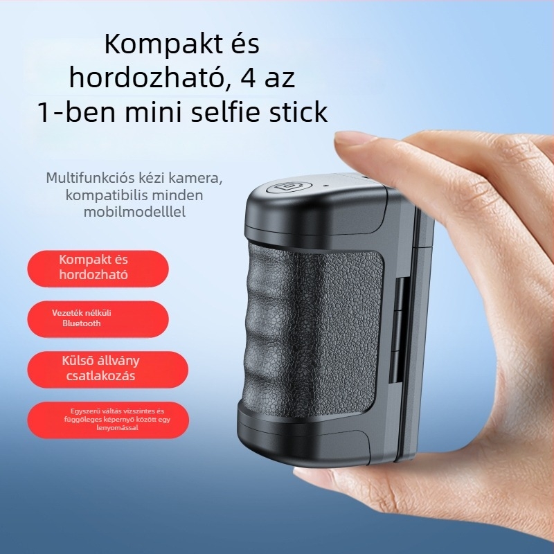 Telefon-stabilizátor, mini selfie stick – hordozható, kézi használat kültéren, távirányító, Bluetooth, műanyag