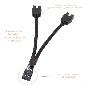 Alaplaphoz USB 9-pin fej átalakító: 9-pinről két 9-pin USB csatlakozó HUB