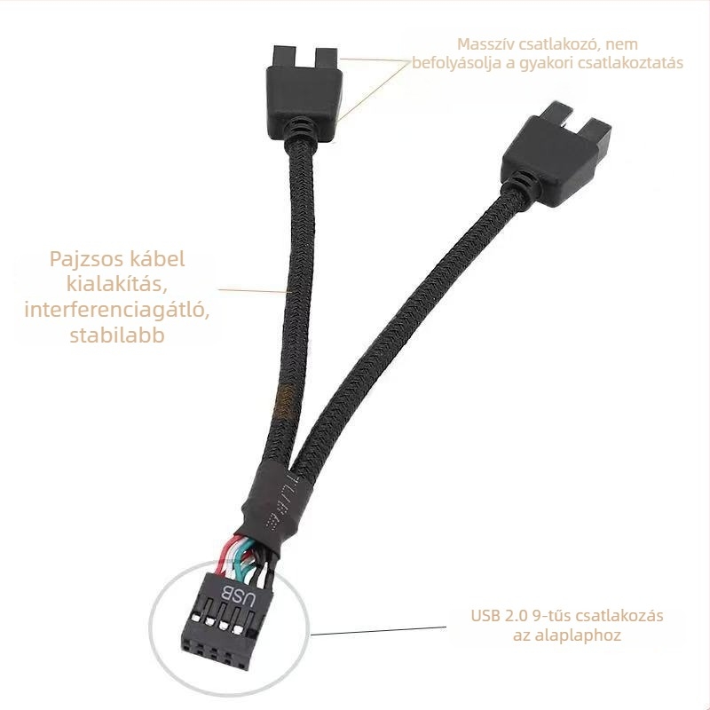 Alaplaphoz USB 9-pin fej átalakító: 9-pinről két 9-pin USB csatlakozó HUB
