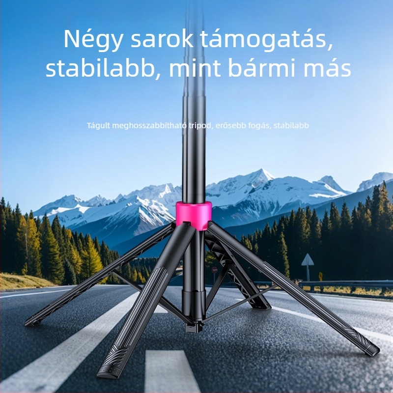 Bluetooth távirányítós mobiltelefon-tartó, teleszkópos selfie-stick és tripod, alumíniumötvözet, univerzális