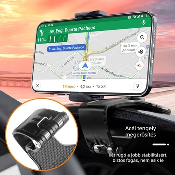 Autótelefon-tartó műszerfalra és hátsó tükörre, Multifunkcionális navigációs tartó, Műanyag, Testreszabható